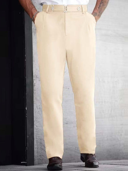 Men Straight Fit Wrinkle Free Pleated Trousers