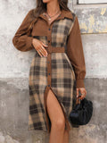 Checked A-Line Dress in Brown - Nowi Korean Fashion