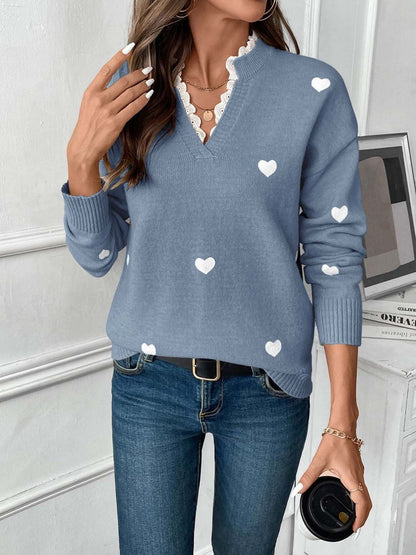 Printed Pullover in Blue acrylic - Nowi Korean Fashion