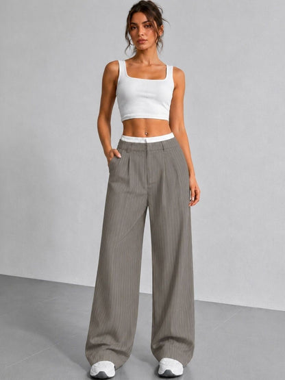 Women Striped Relaxed High-Rise Wrinkle Free Pleated No Fly Trousers