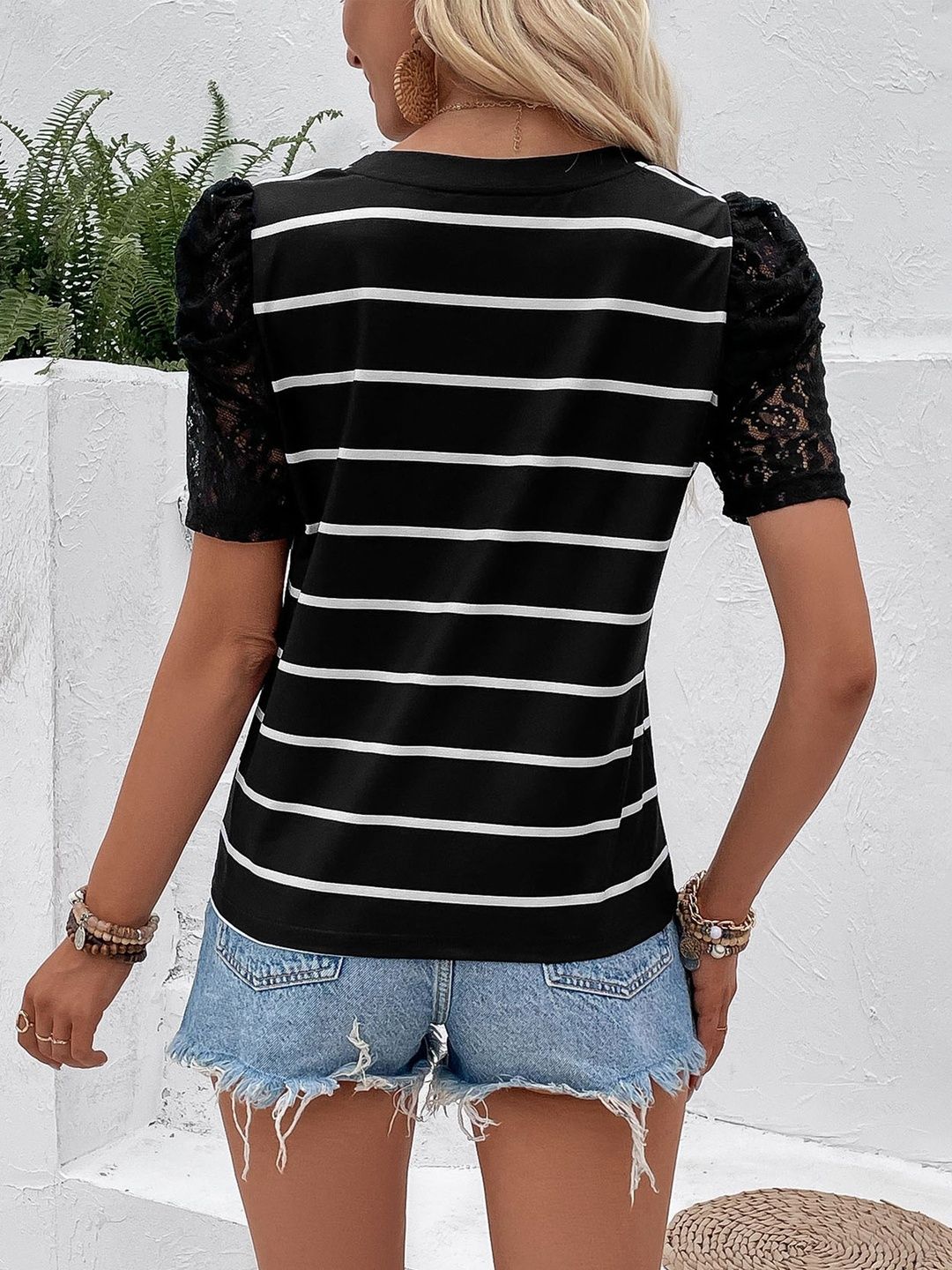 Striped Puff Sleeve Crop Top
