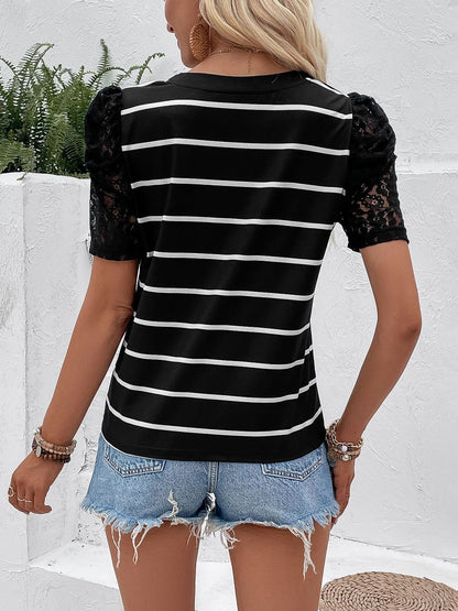 Striped Puff Sleeve Crop Top
