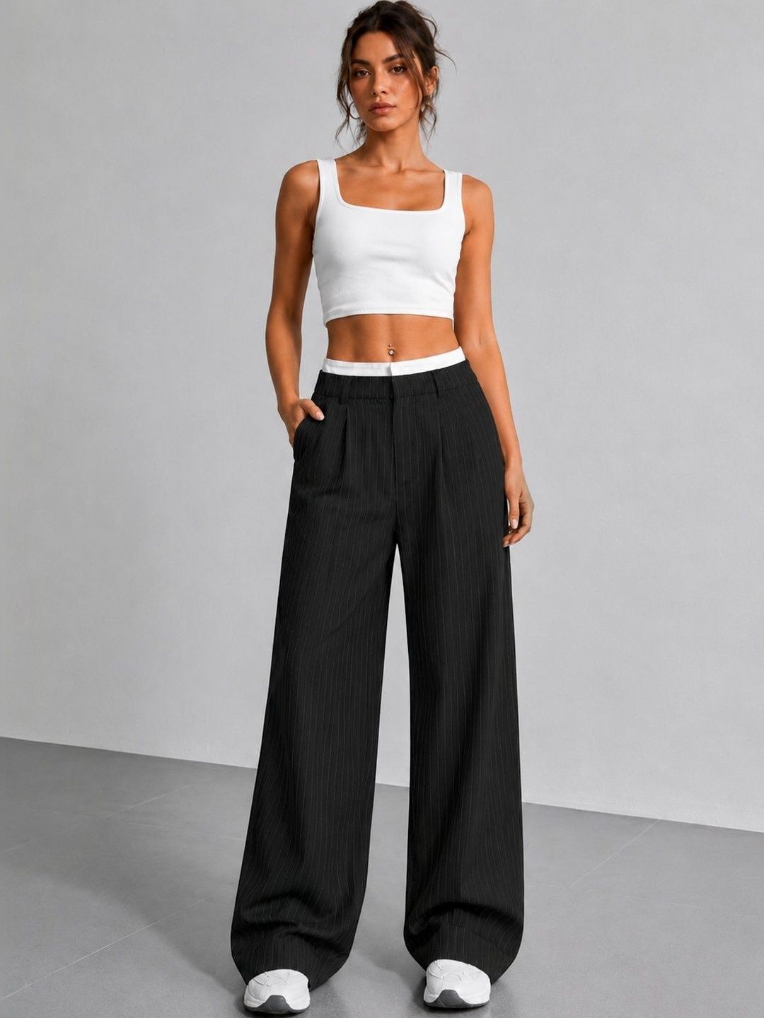 Women Relaxed High-Rise Wrinkle Free Pleated No Fly Trousers