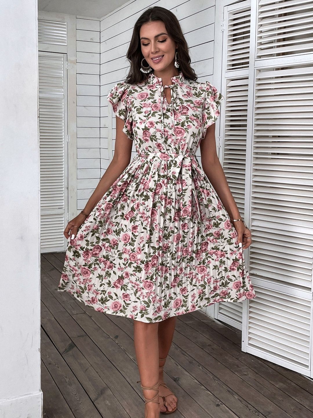 Floral Print Puff Sleeve Fit & Flare Dress