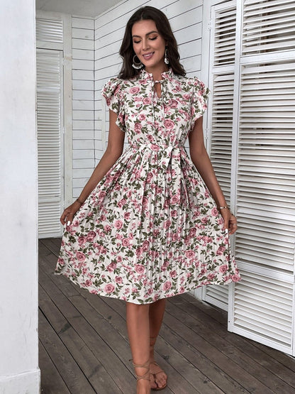 Floral Print Puff Sleeve Fit & Flare Dress