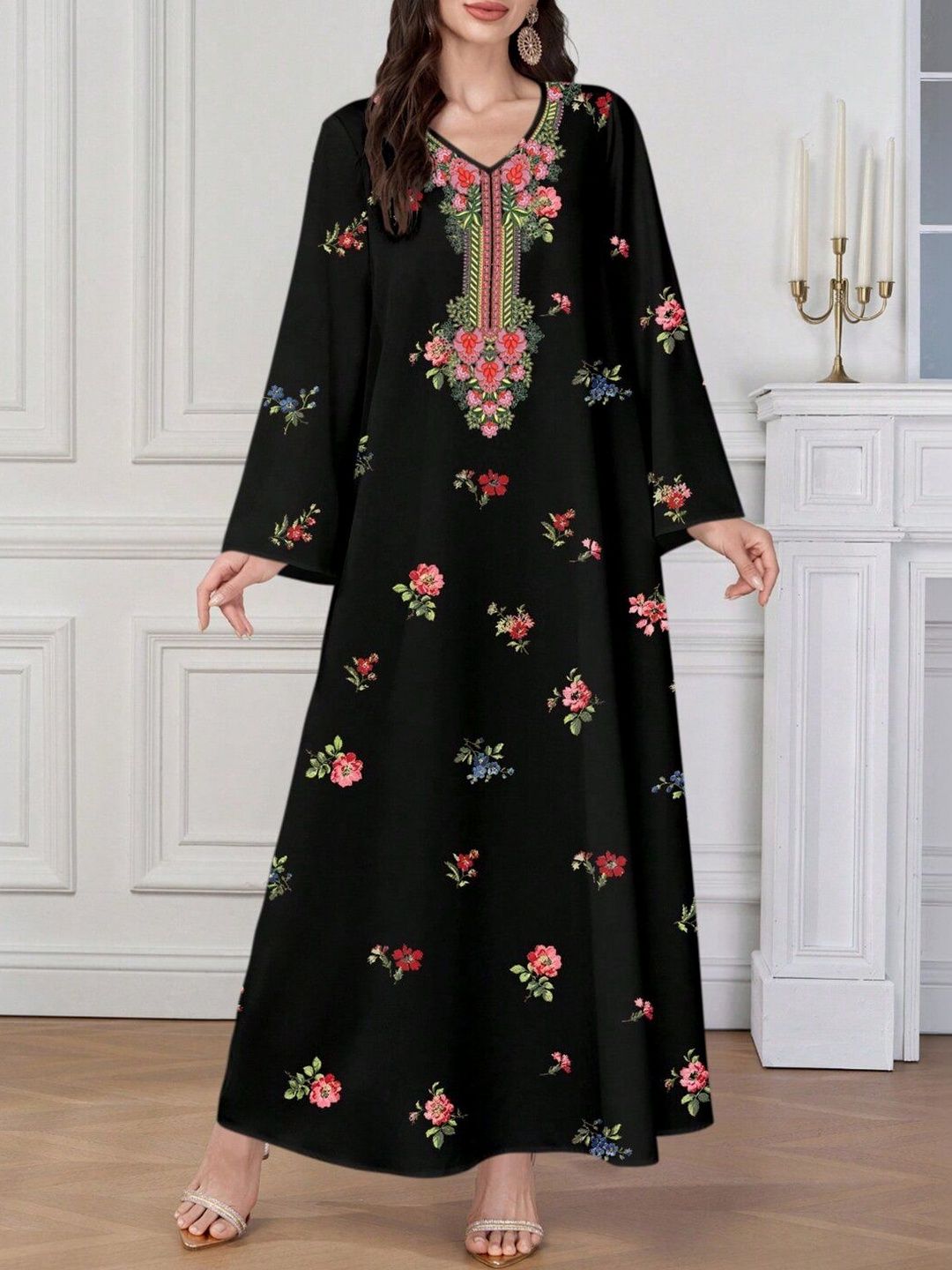 Floral Print Kaftan Maxi Dress