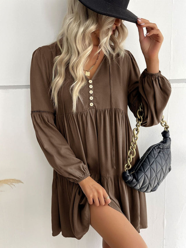 A-Line Dress in Brown - Nowi Korean Fashion