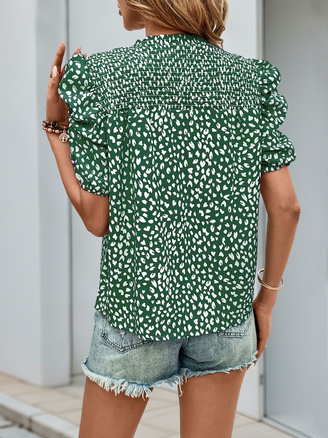 Print Puff Sleeve Cotton Top