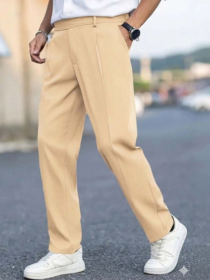 Men Straight Fit Wrinkle Free Pleated Trousers