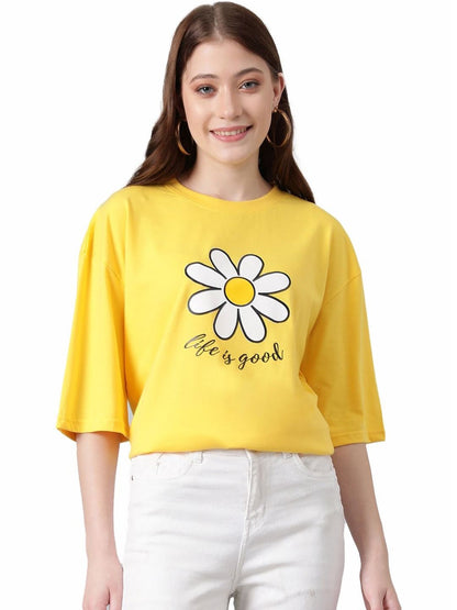 Women Printed Drop-Shoulder Sleeves T-shirt