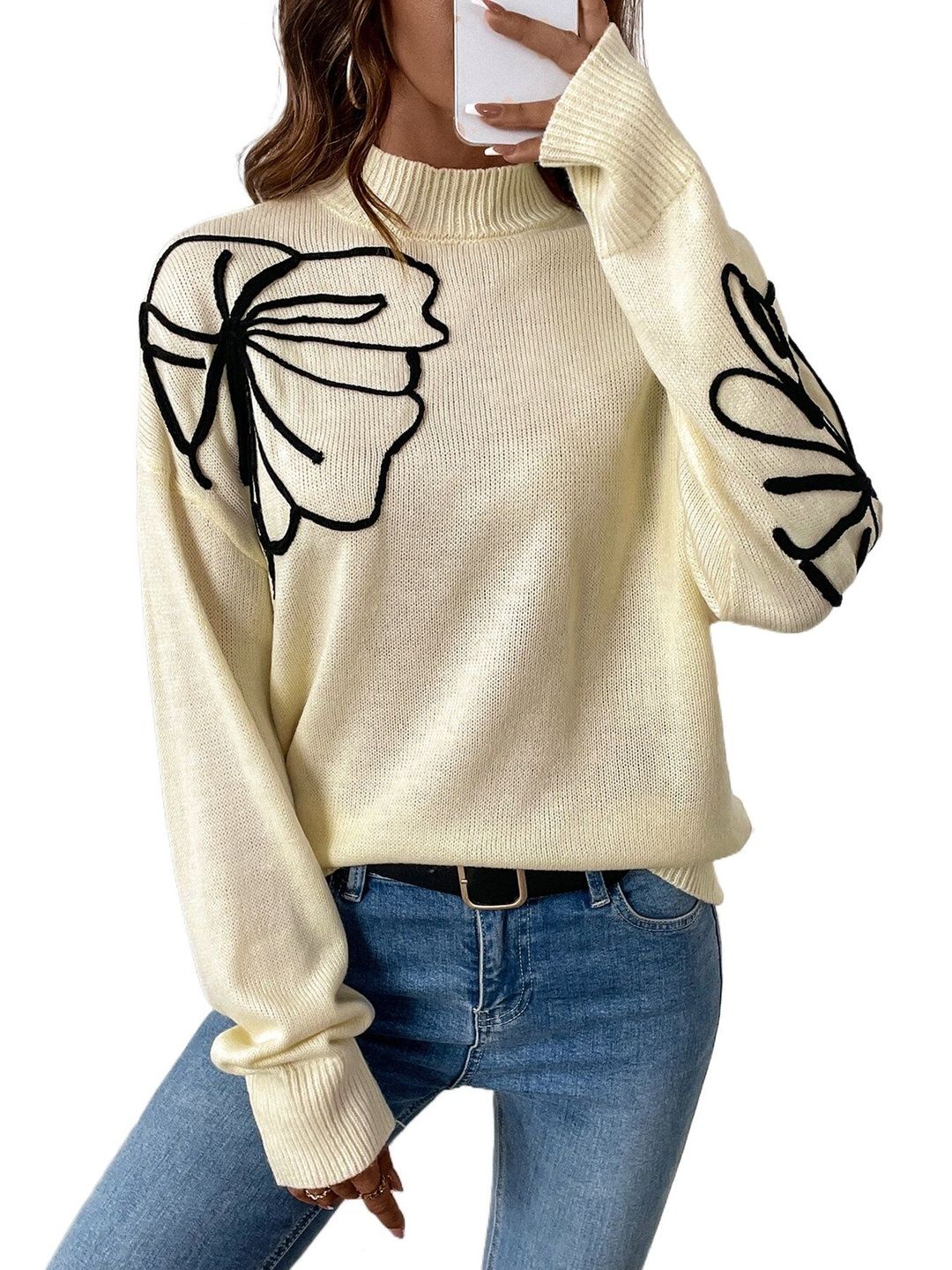 NOWI Embroidered Pullover with Embroidered Detail - Nowi Korean Fashion