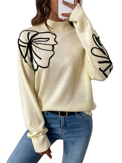 NOWI Embroidered Pullover with Embroidered Detail - Nowi Korean Fashion