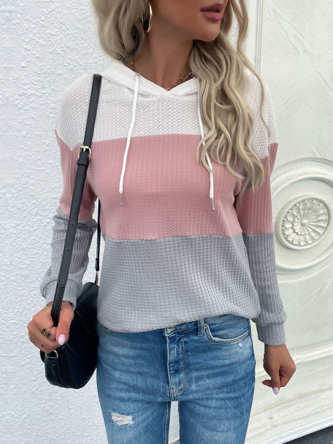 Women Colourblocked Hooded Sweatshirt