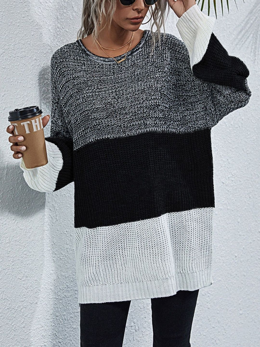 Women's Grey Colourblocked Pullover Blend Printed