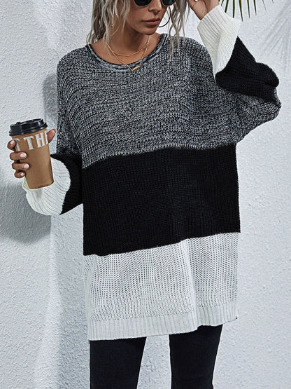 Women's Grey Colourblocked Pullover Blend Printed