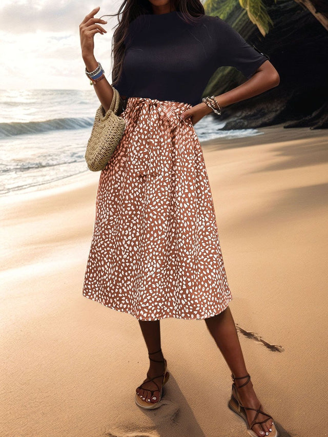 Print A-Line Midi Dress Printed Style 776 - Nowi Korean Fashion