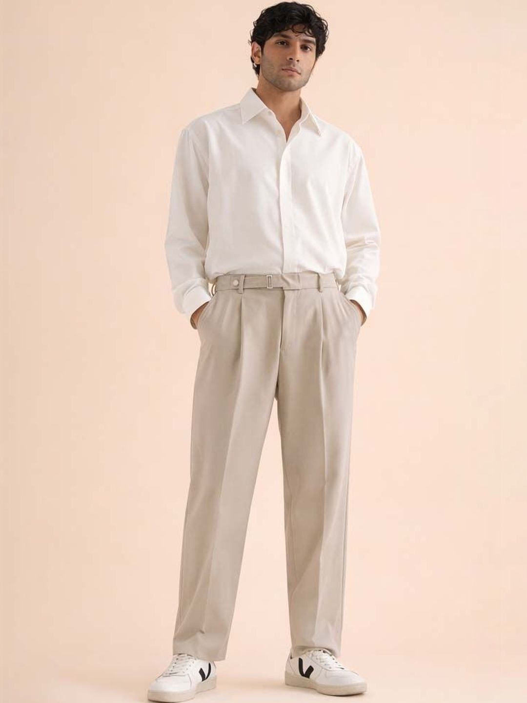 Men Straight Fit Wrinkle Free Pleated Trousers