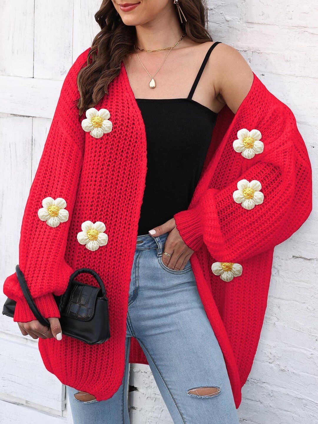 Women Longline Cardigan with Applique Detail