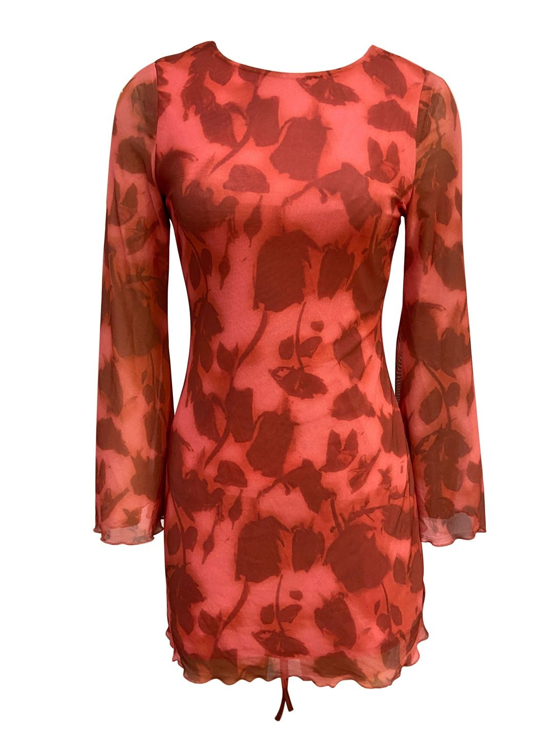 NOWI Floral Print Flared Sleeve Bodycon Mini Dress