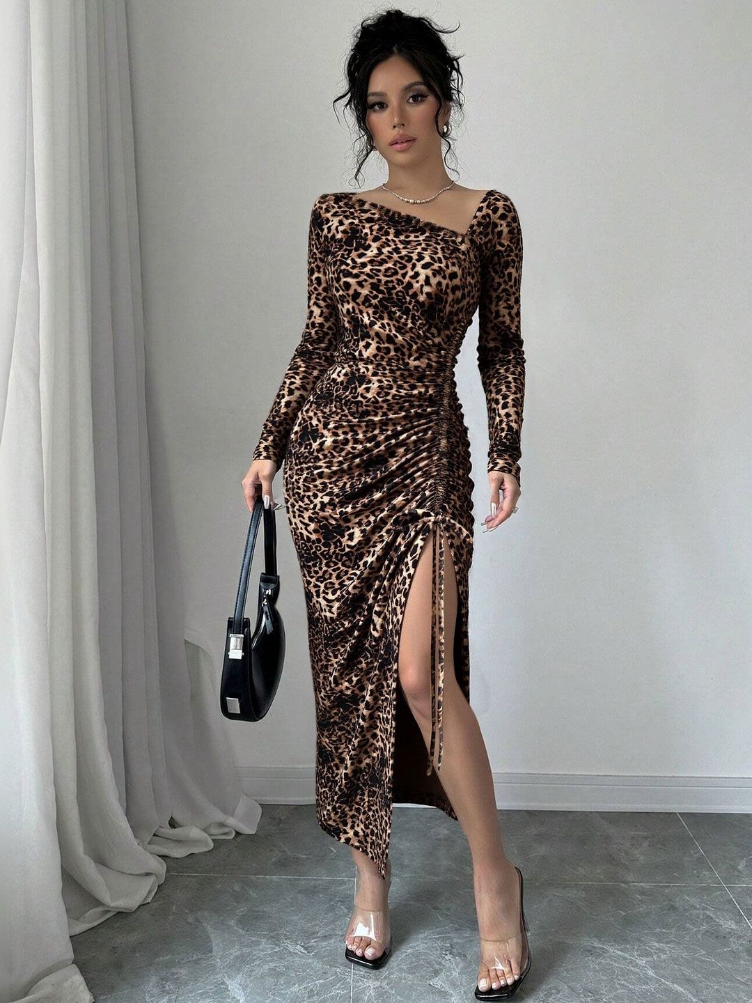 NOWI Animal Print Bodycon Midi Dress