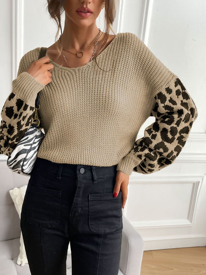 Women's Beige Animal Printed Pullover Blend Regular Fit