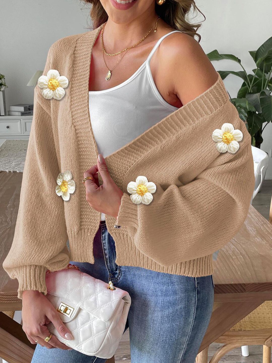 Women Cardigan with Applique Detail