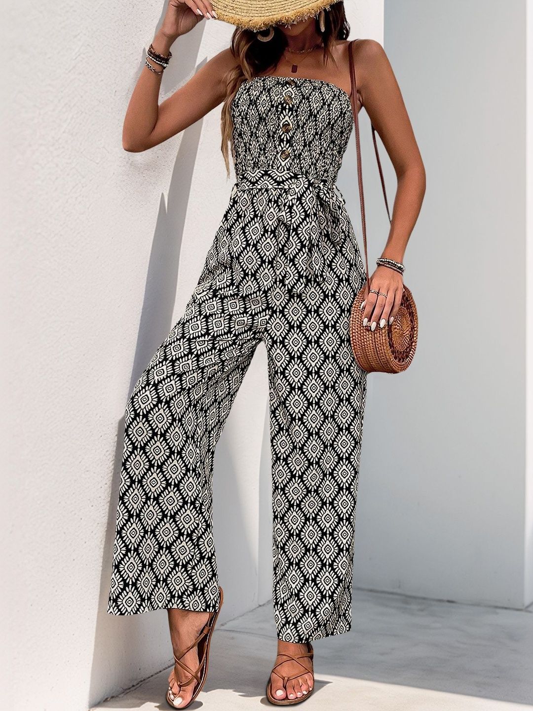 Strapless Printed Basic Jumpsuit