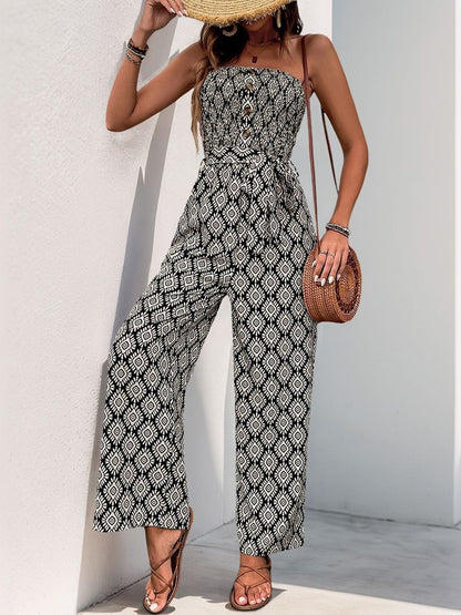 Strapless Printed Basic Jumpsuit
