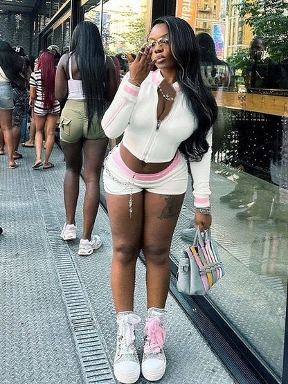 Crop Fashion Jacket in White - Nowi Korean Fashion