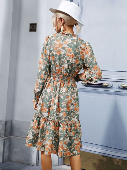 Women's Green Floral Print Fit & Flare Midi Dress Blend