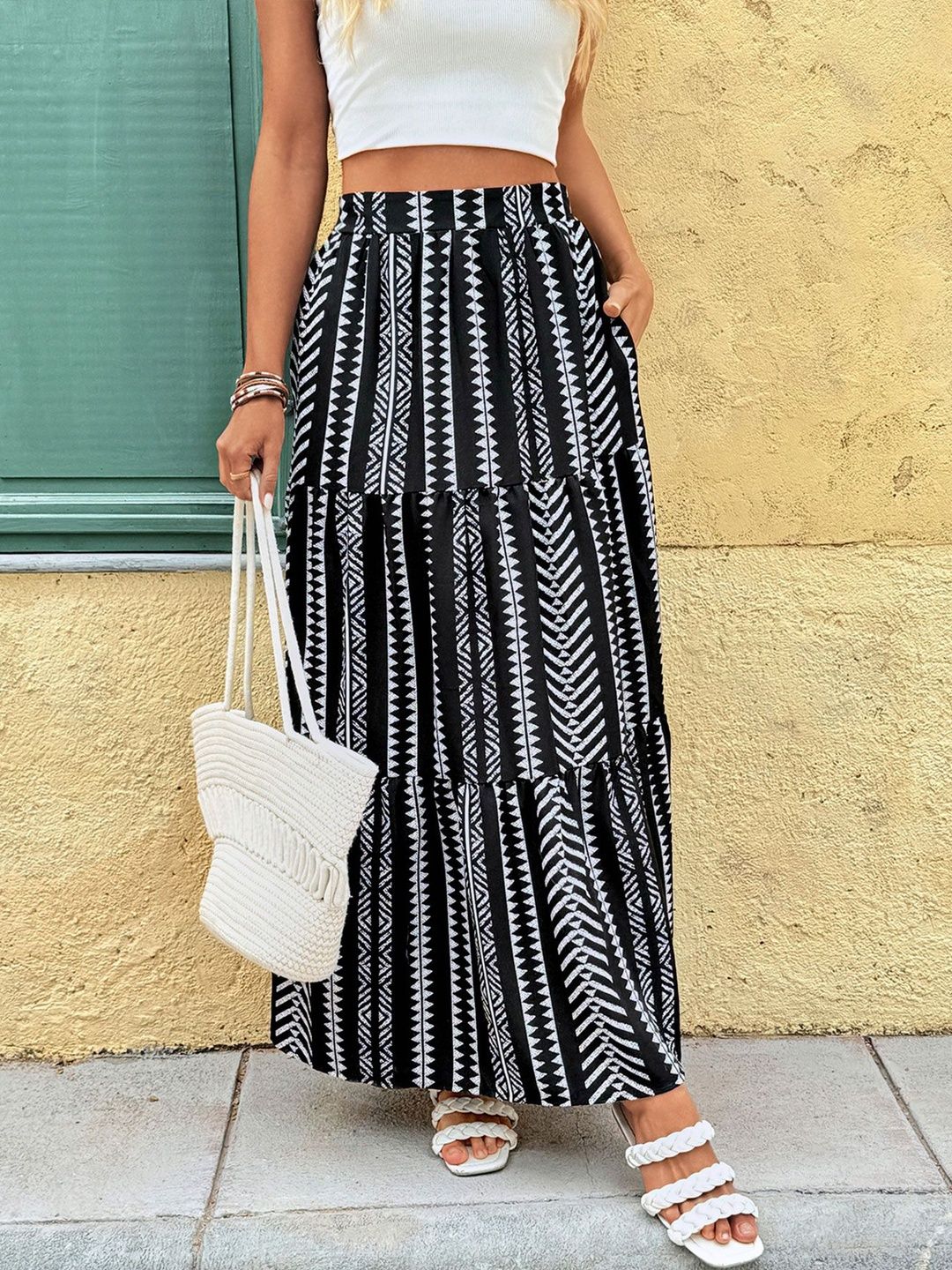 Flared Mid Rise Midi Skirts