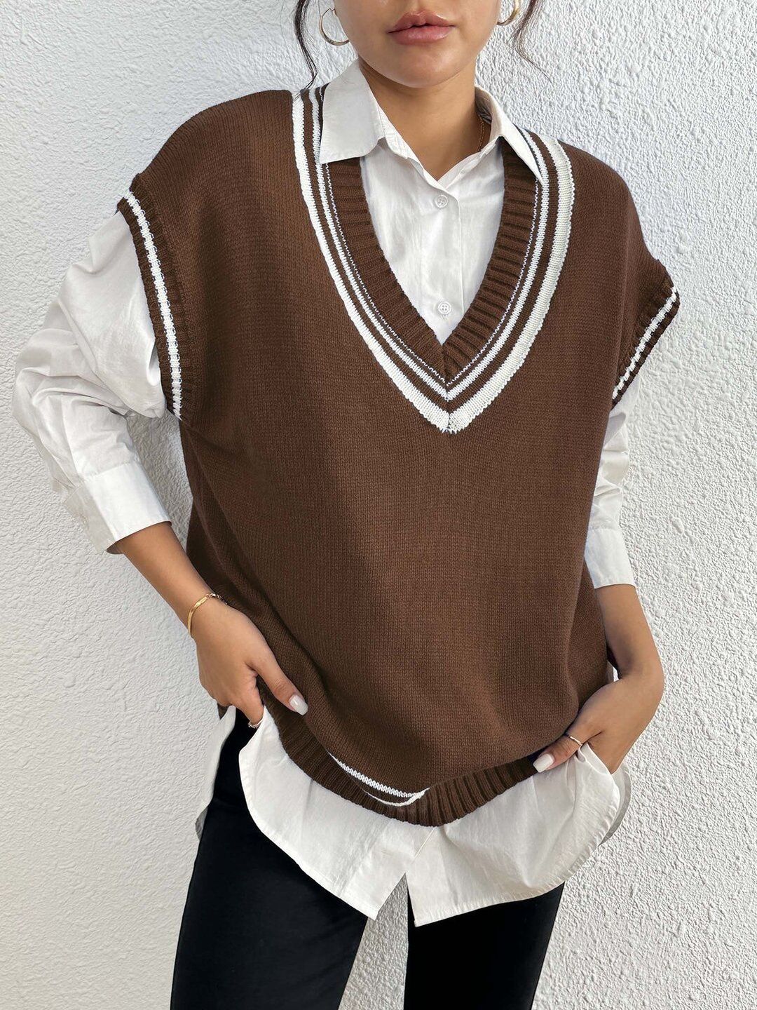 Women Striped Sweater Vest