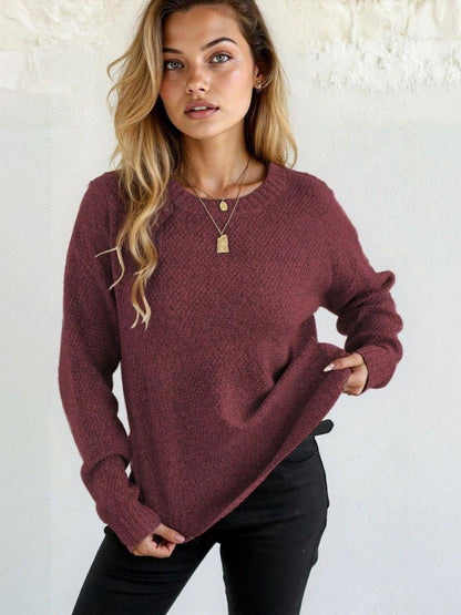 Pullover in Maroon acrylic Long Sleeve - Nowi Korean Fashion