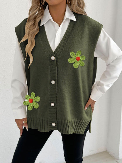 Women Embroidered Sweater Vest with Embroidered Detail