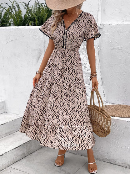 Polka Dot Print Ruffled Fit & Flare Midi Dress