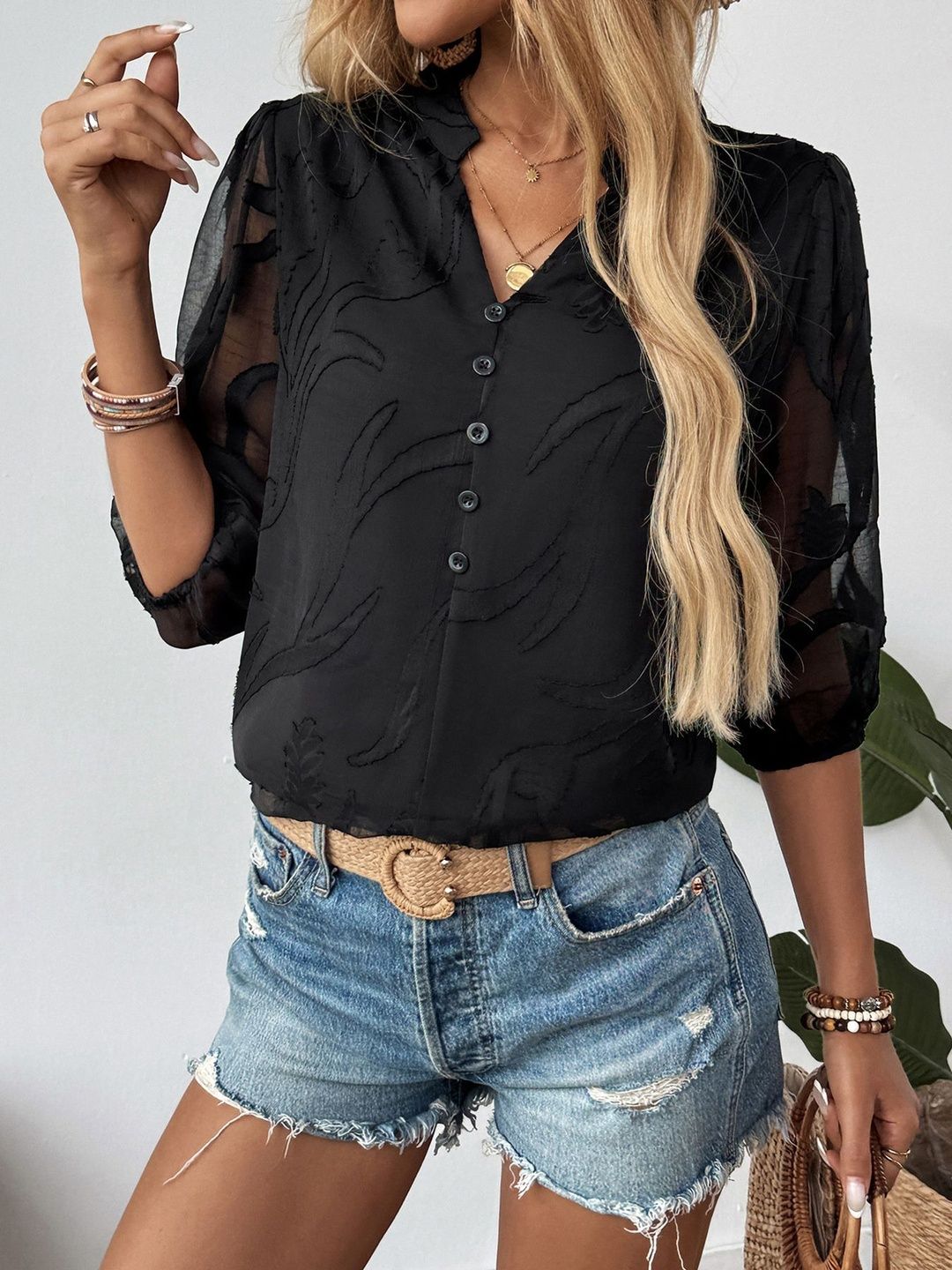 Women Semi Sheer Casual Shirt