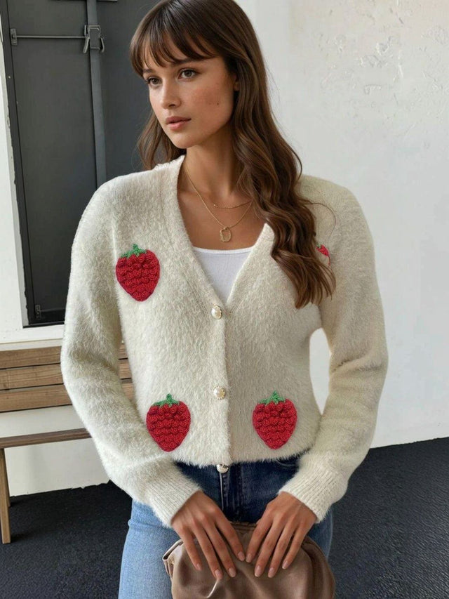 Embroidered Cardigan with Embroidered Detail in White acrylic - Nowi Korean Fashion
