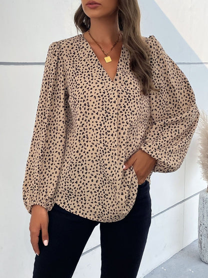 Women's Beige Animal Print Puff Sleeve Top