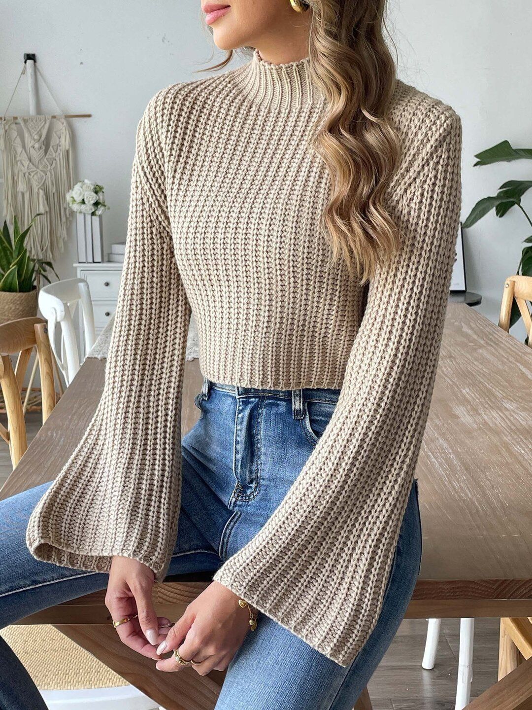 Women Ribbed Crop Pullover