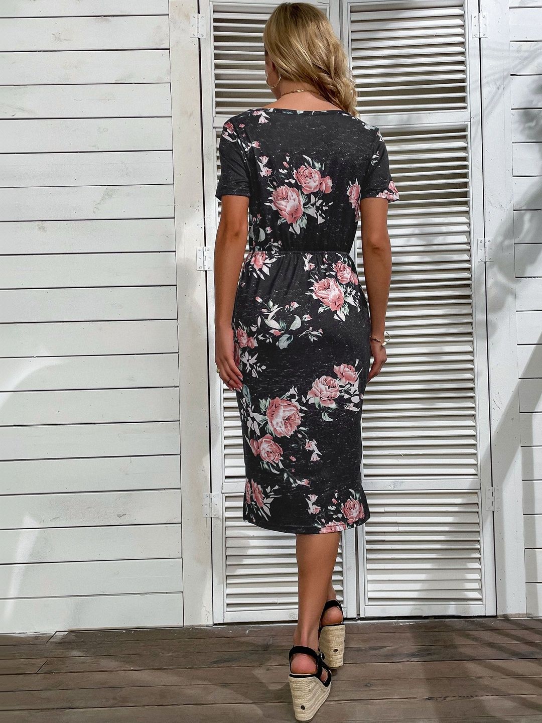 Floral Print Sheath Midi Dress