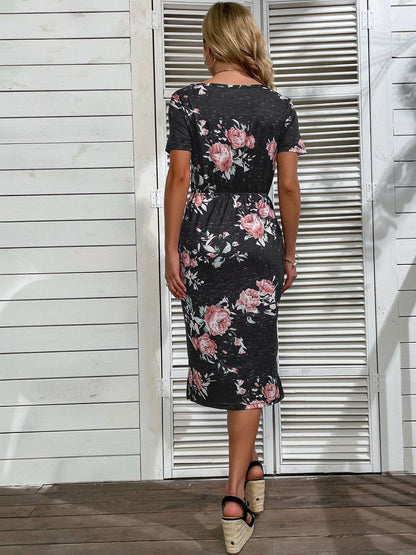 Floral Print Sheath Midi Dress