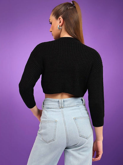 NOWI Women Ribbed Woollen Crop Pullover