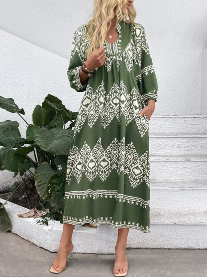 Bohemian Print Kaftan Midi Dress