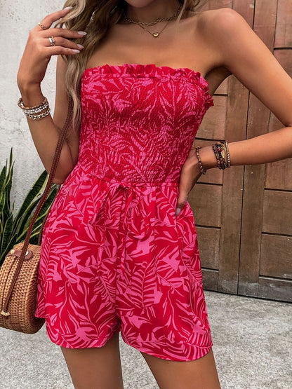 Strapless Printed with Ruffles Jumpsuit