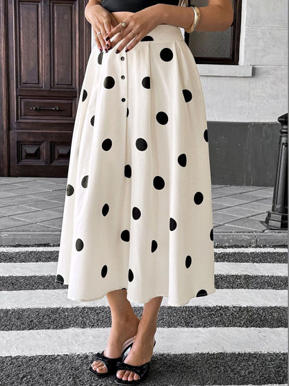 Polka Dot Maxi Skirt in White cotton Printed - Nowi Korean Fashion