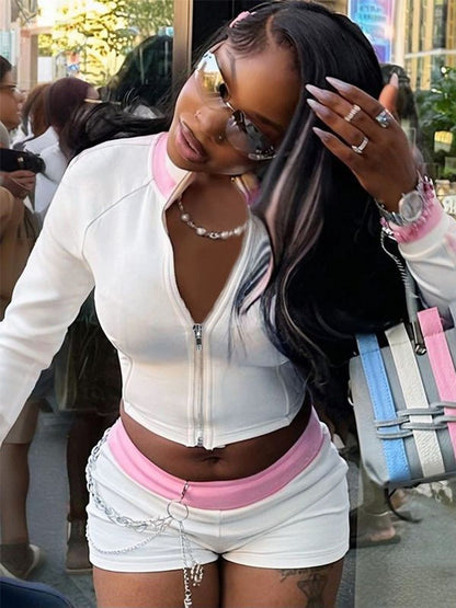 Women's White Crop Fashion Jacket