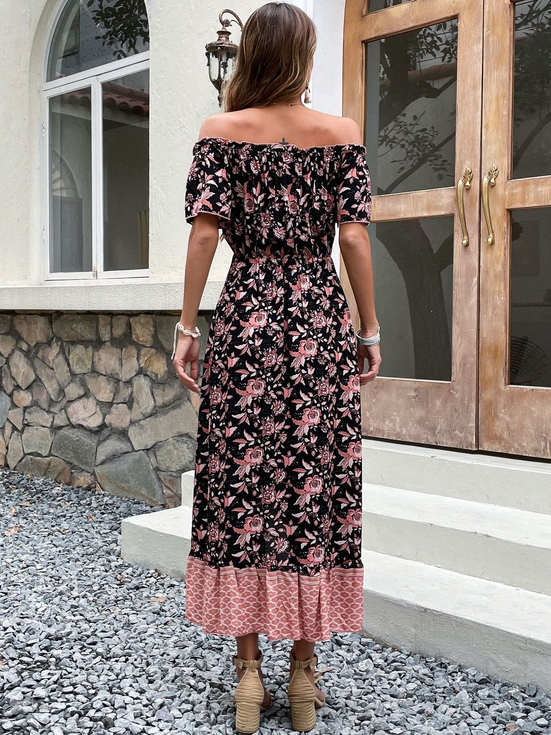 Floral Print Off-Shoulder Maxi Midi Dress
