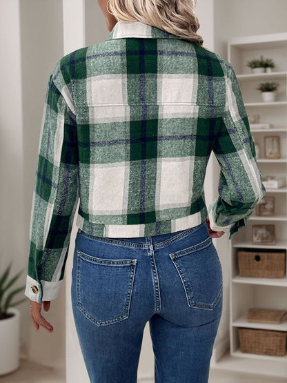 Women Checked Crop Tailored Jacket