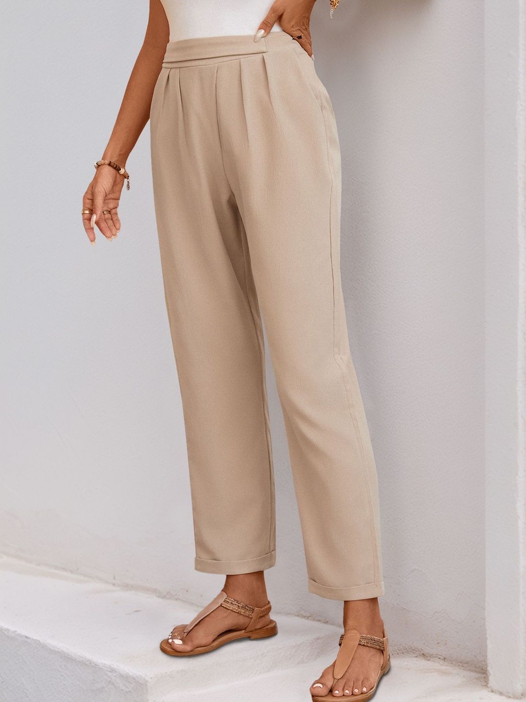 Women High-Rise Non Iron Pleated Trousers