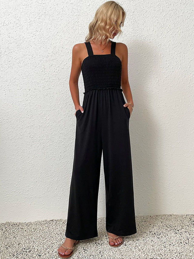 Basic Jumpsuit in Black polyester Style 96 - Nowi Korean Fashion